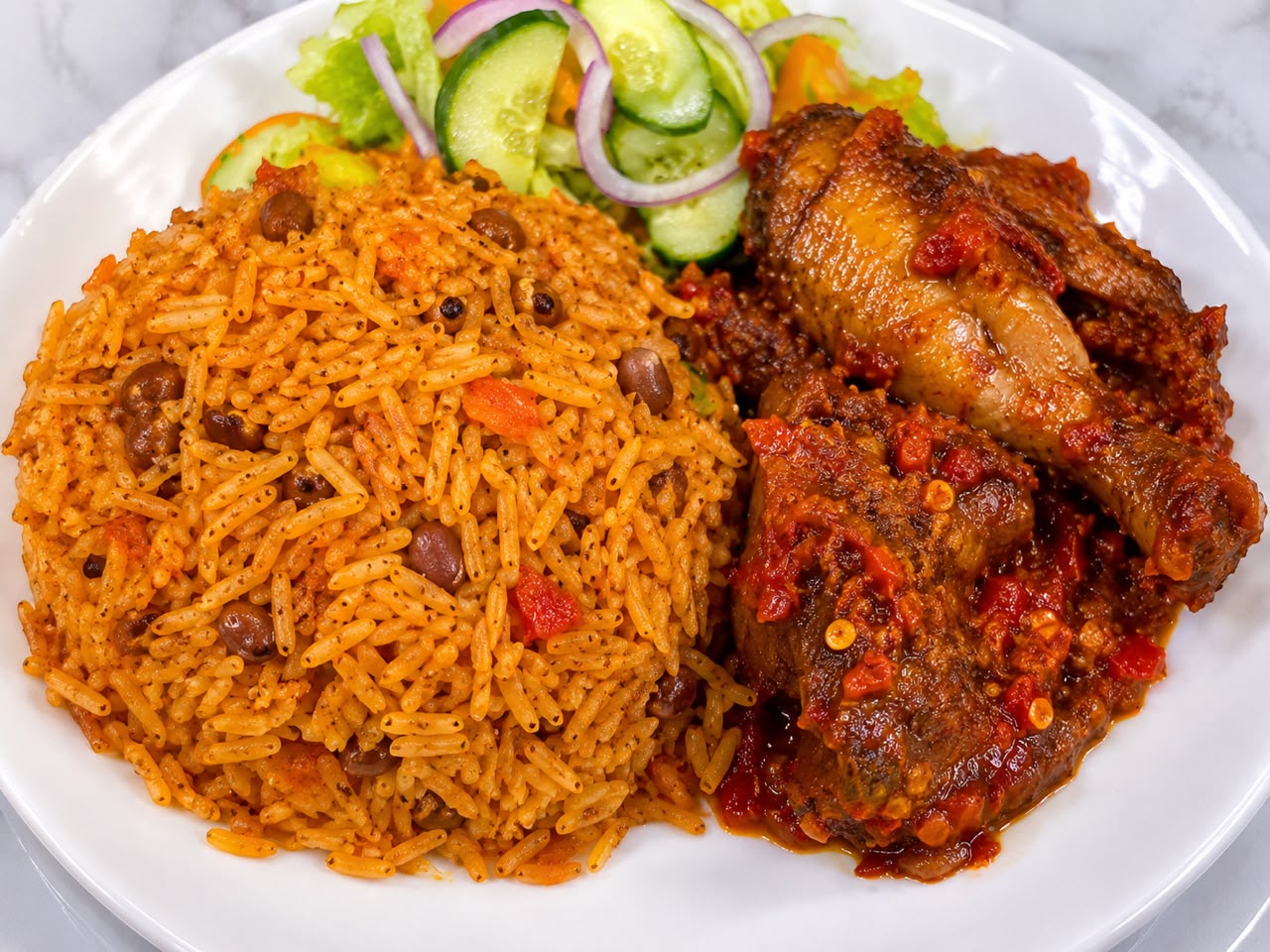 Rice and beans with peppered chicken